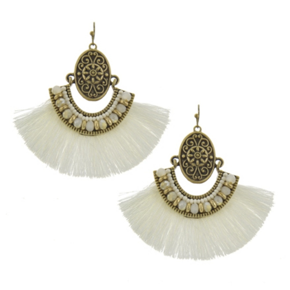 White Tread Tassel Earrings